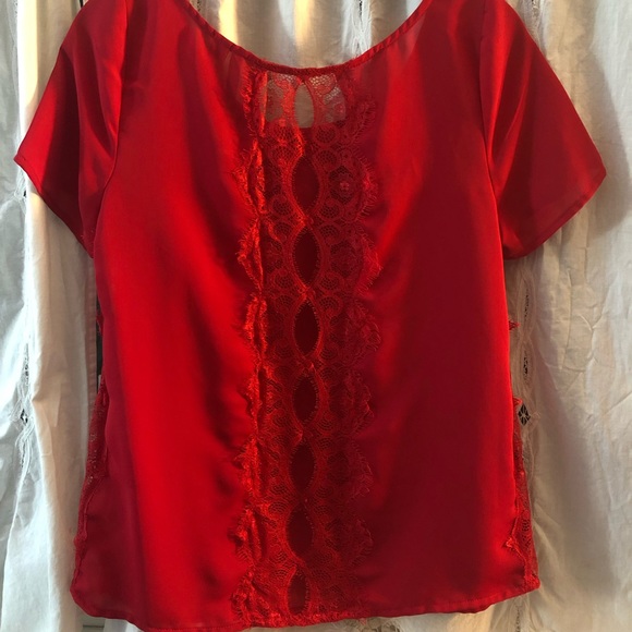 Lauren Conrad Red Top with Lace - Picture 2 of 5